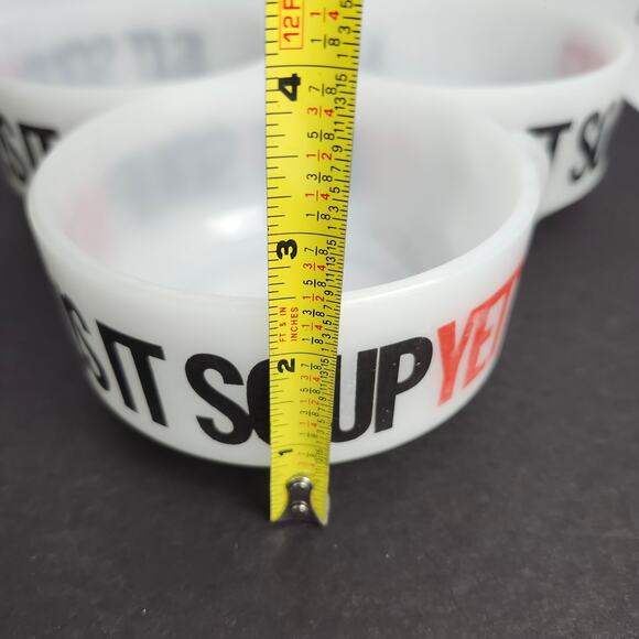 Glasbake Milk Glass Soup Bowl *Is It Soup Yet?* Handle J-2711 Set Of 3 Mugs - Picture 8 of 15